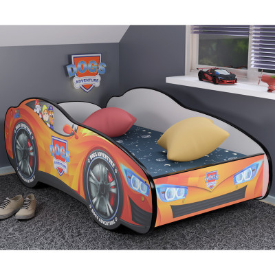 Detská auto posteľ Top Beds Racing Car Hero - Dogs Adventure oranžová 140cm x 70cm